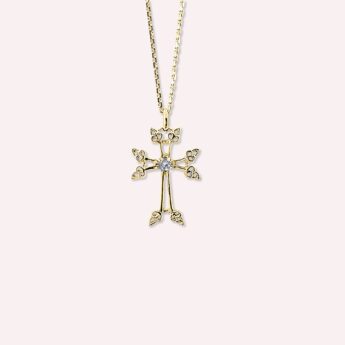 109.KHACHKAR Croix armenienne Taline or Jaune Diamant