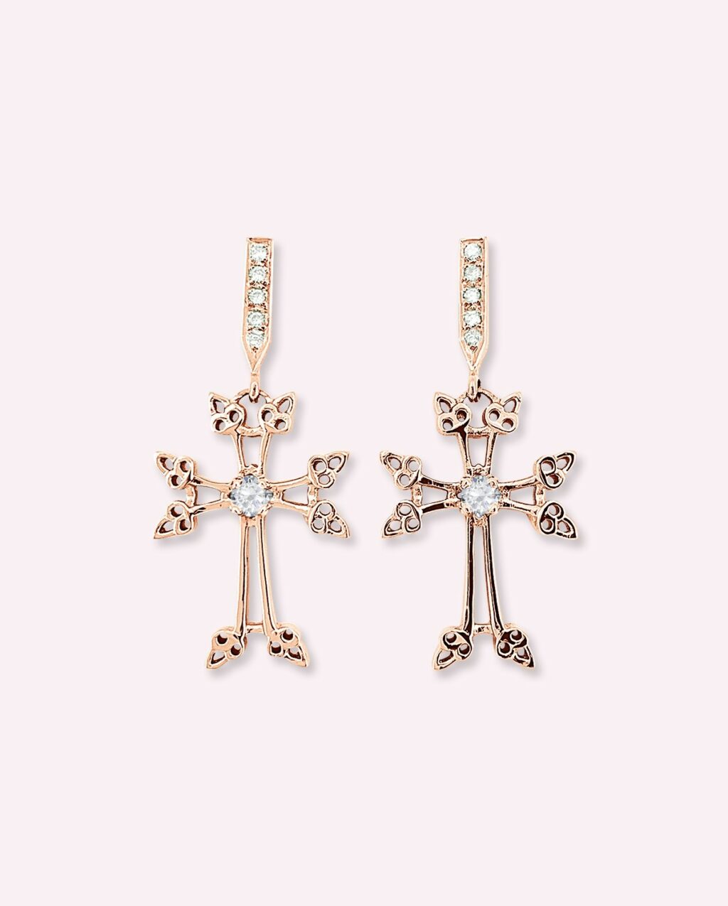 119.KHACHKAR Boucles d'Oreilles Alik Or Rose Diamant