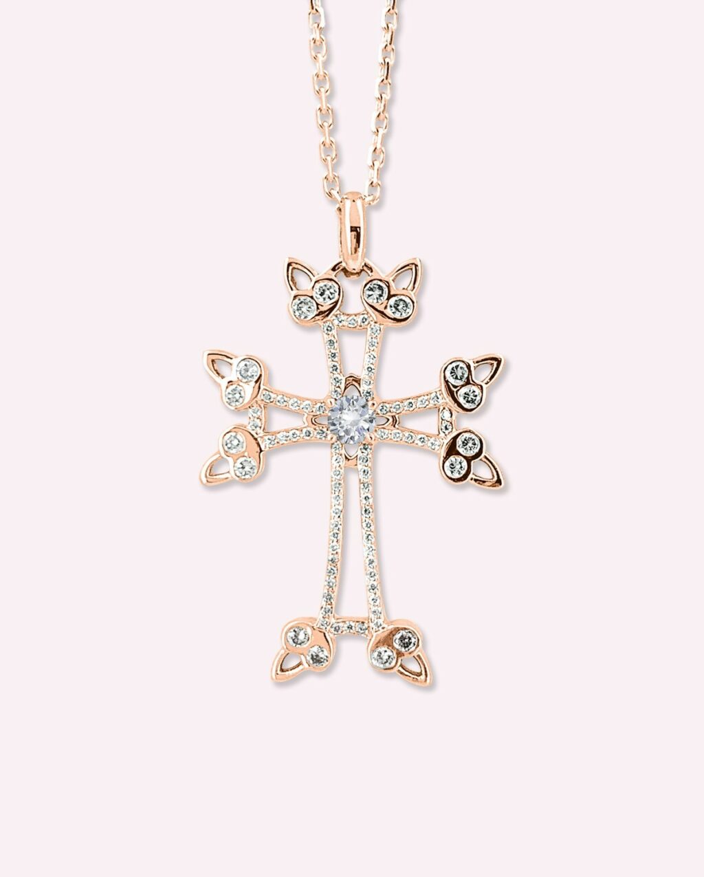 52.KHACHKAR Croix Armenienne Nairi Or Rose Diamant