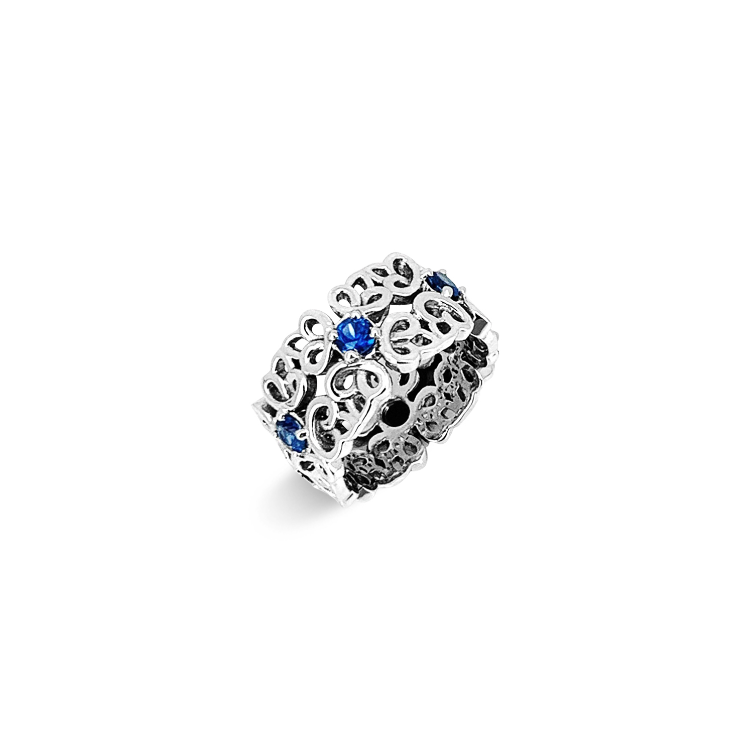 Bague Karoun or blanc saphir bleu